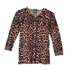Don Caster 100% Cashmere Leopard Cardigan Sweater S
